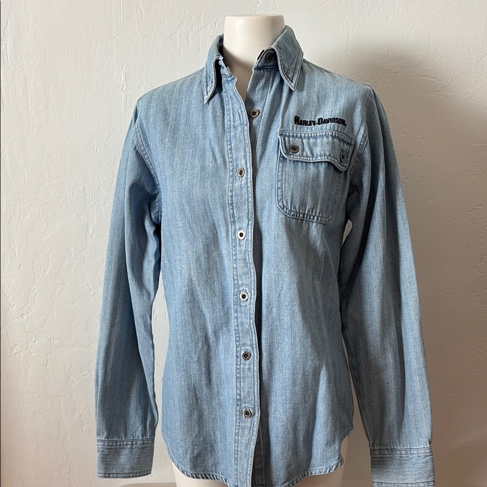 FINAL! Harley-Davidson Blue Denim Long Sleeve Button Down Shirt